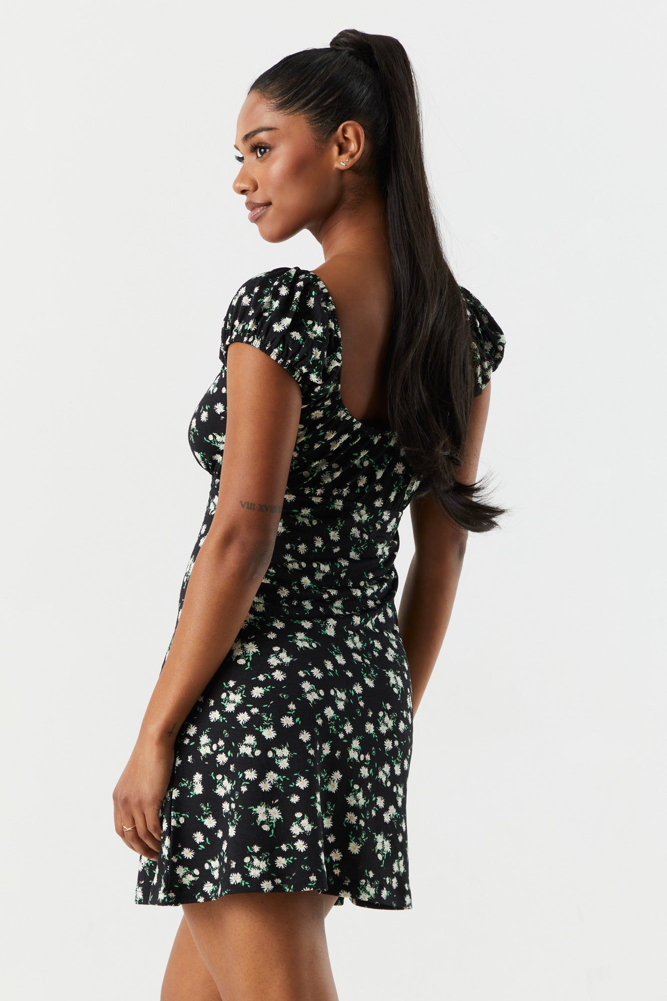 Black Floral Front Tie Milkmaid Dress sold by Charlotte Russe product image thumbnail 2