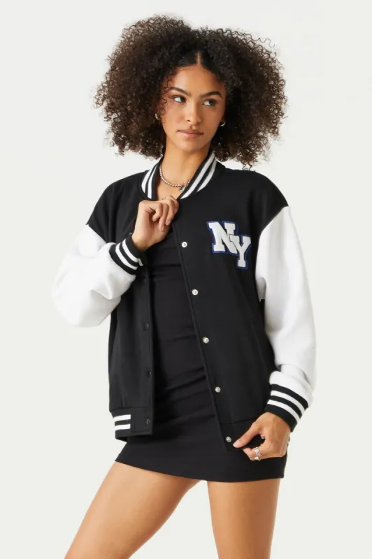 NY Graphic Oversized Varsity Jacket sold by Charlotte Russe