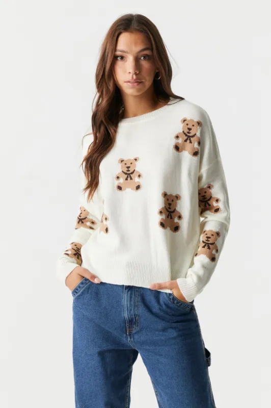 Printed Teddy Bear Knit Crew Neck Sweater sold by Charlotte Russe
