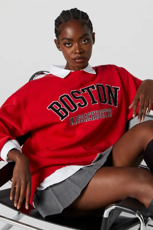 Boston Chenille Embroidered Fleece Sweatshirt sold by Charlotte Russe