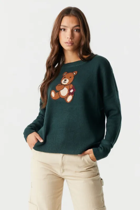 Teddy Bear Knit Crew Neck Sweater sold by Charlotte Russe