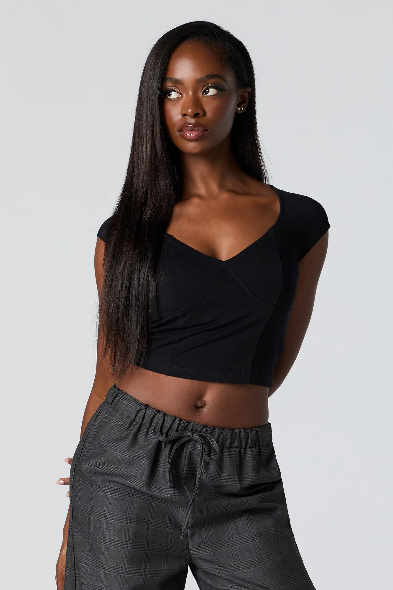 V-Neck Corset Crop Top sold by Charlotte Russe product image thumbnail 4