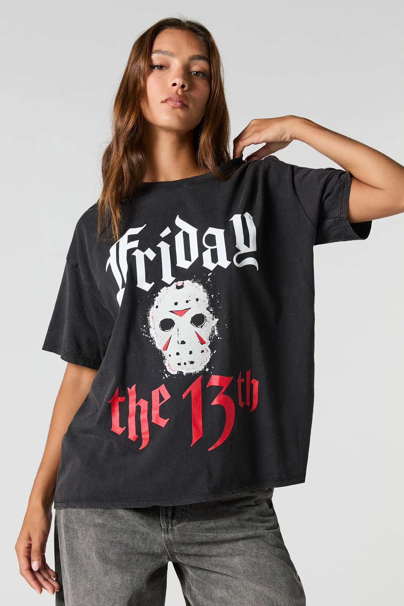 Friday the 13th Graphic Washed Boyfriend T-Shirt sold by Charlotte Russe