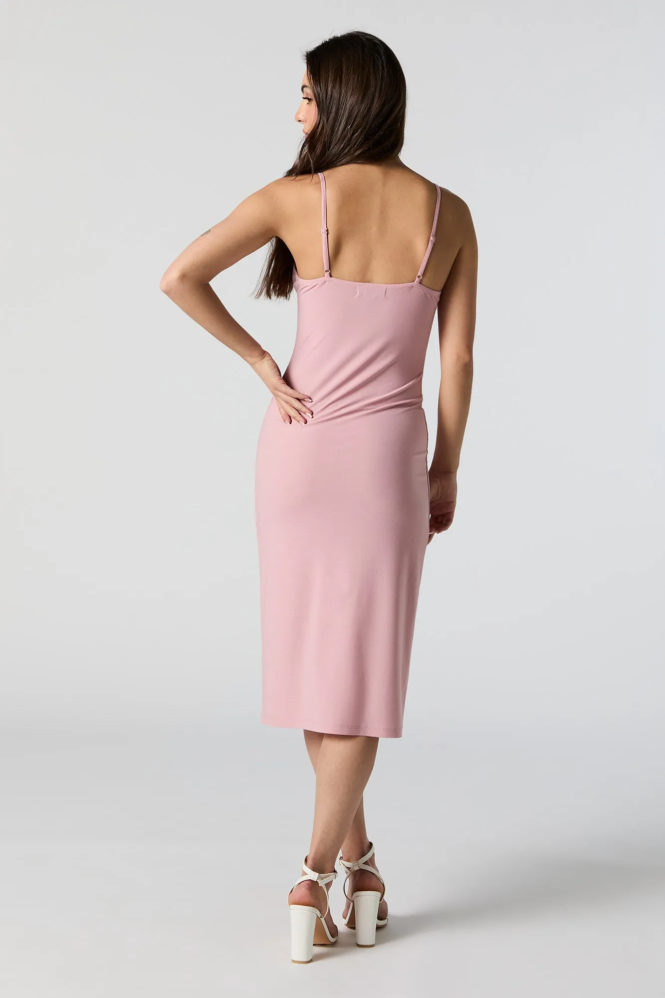 Pink Crepe V-Neck Slit Midi Dress sold by Charlotte Russe product image thumbnail 2