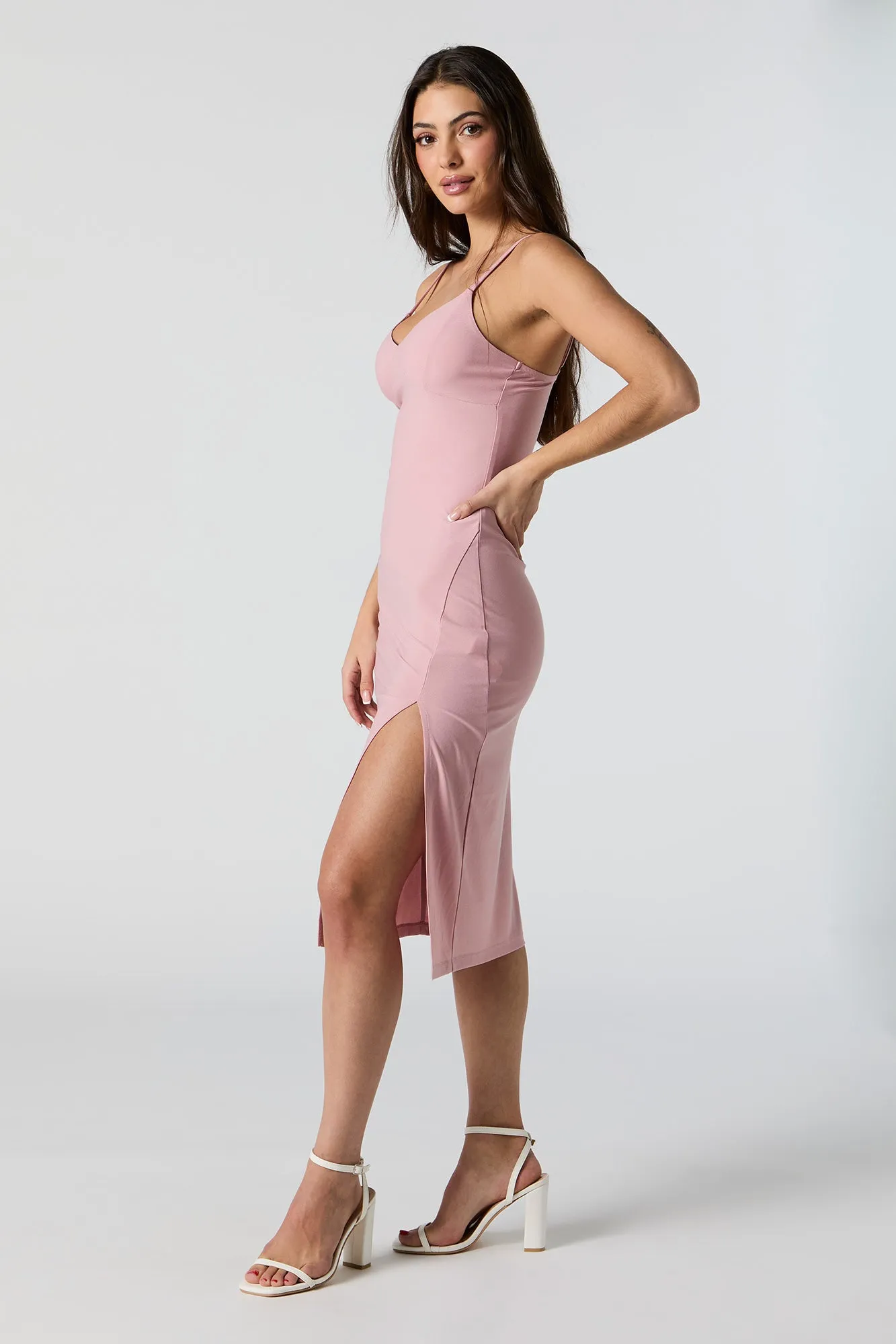 Pink Crepe V-Neck Slit Midi Dress sold by Charlotte Russe product image thumbnail 3