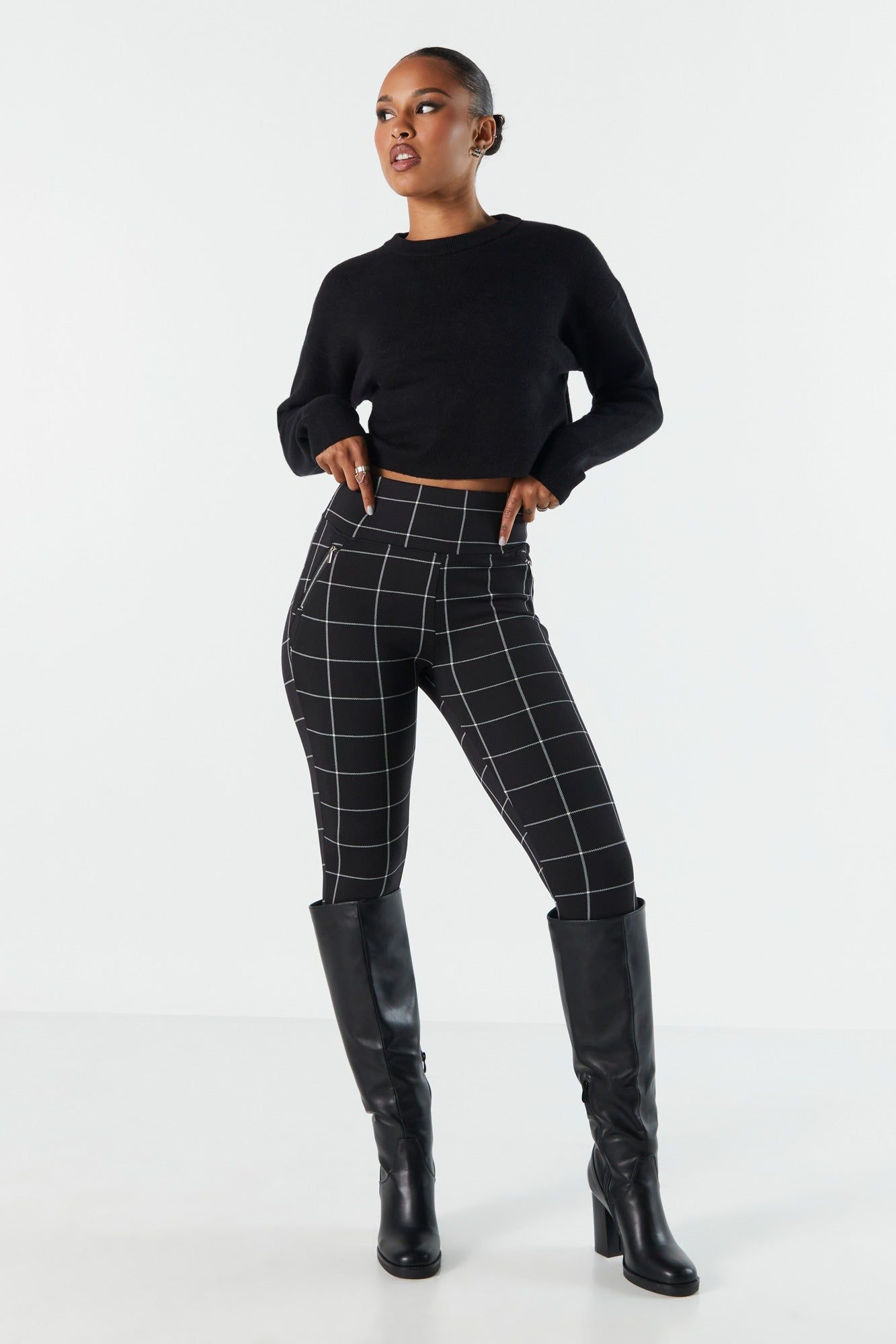 Plaid Super Soft Zip Pocket Legging sold by Charlotte Russe