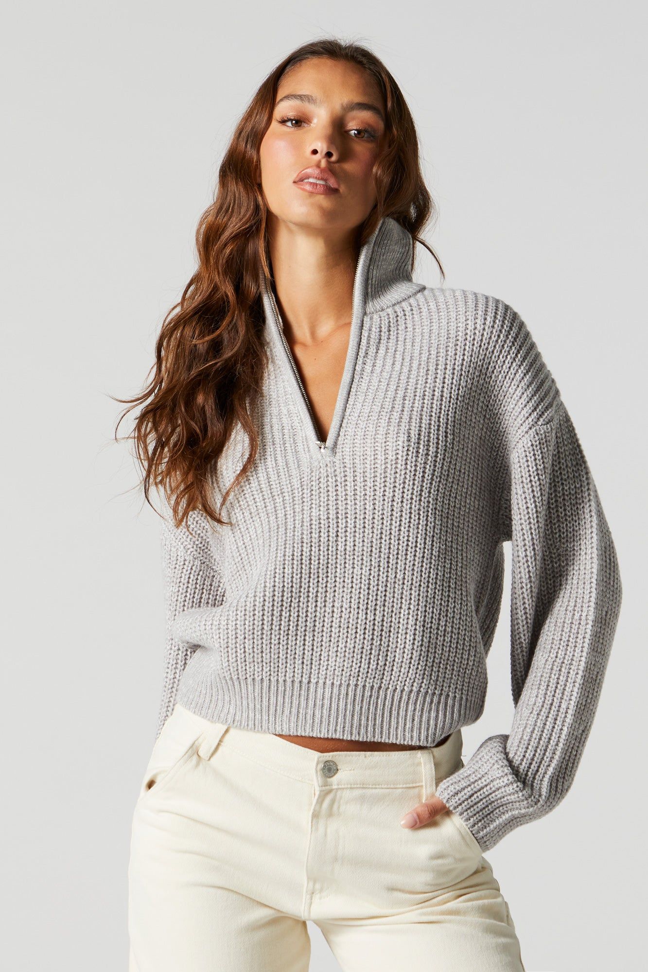 Quarter Zip Knit Sweater sold by Charlotte Russe
