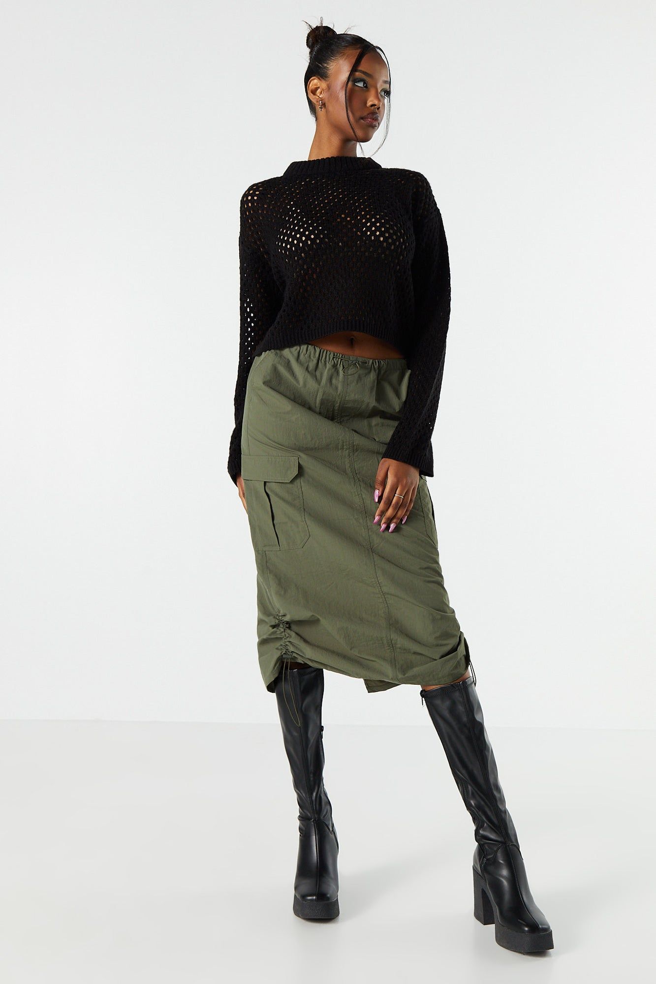 Nylon Cargo Parachute Midi Skirt sold by Charlotte Russe