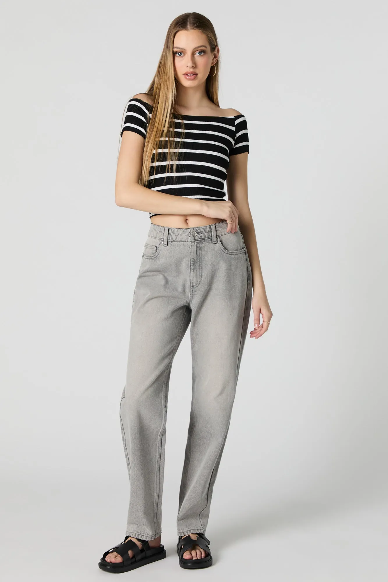 Grey Wash High Rise Straight Leg Jean sold by Charlotte Russe