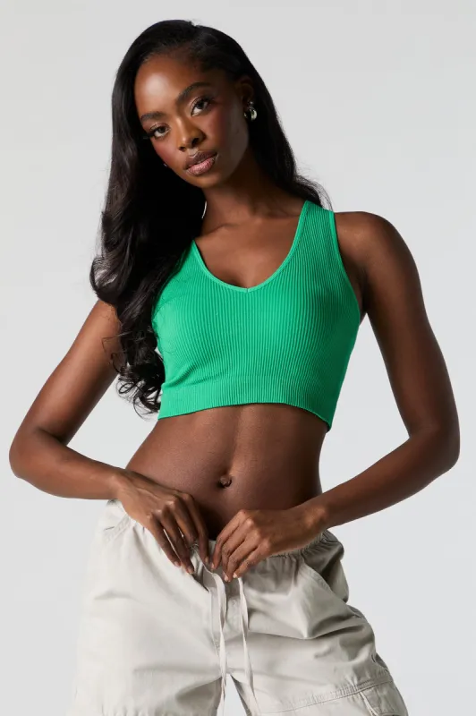 Seamless Ribbed V-Neck Ultra Cropped Tank sold by Charlotte Russe
