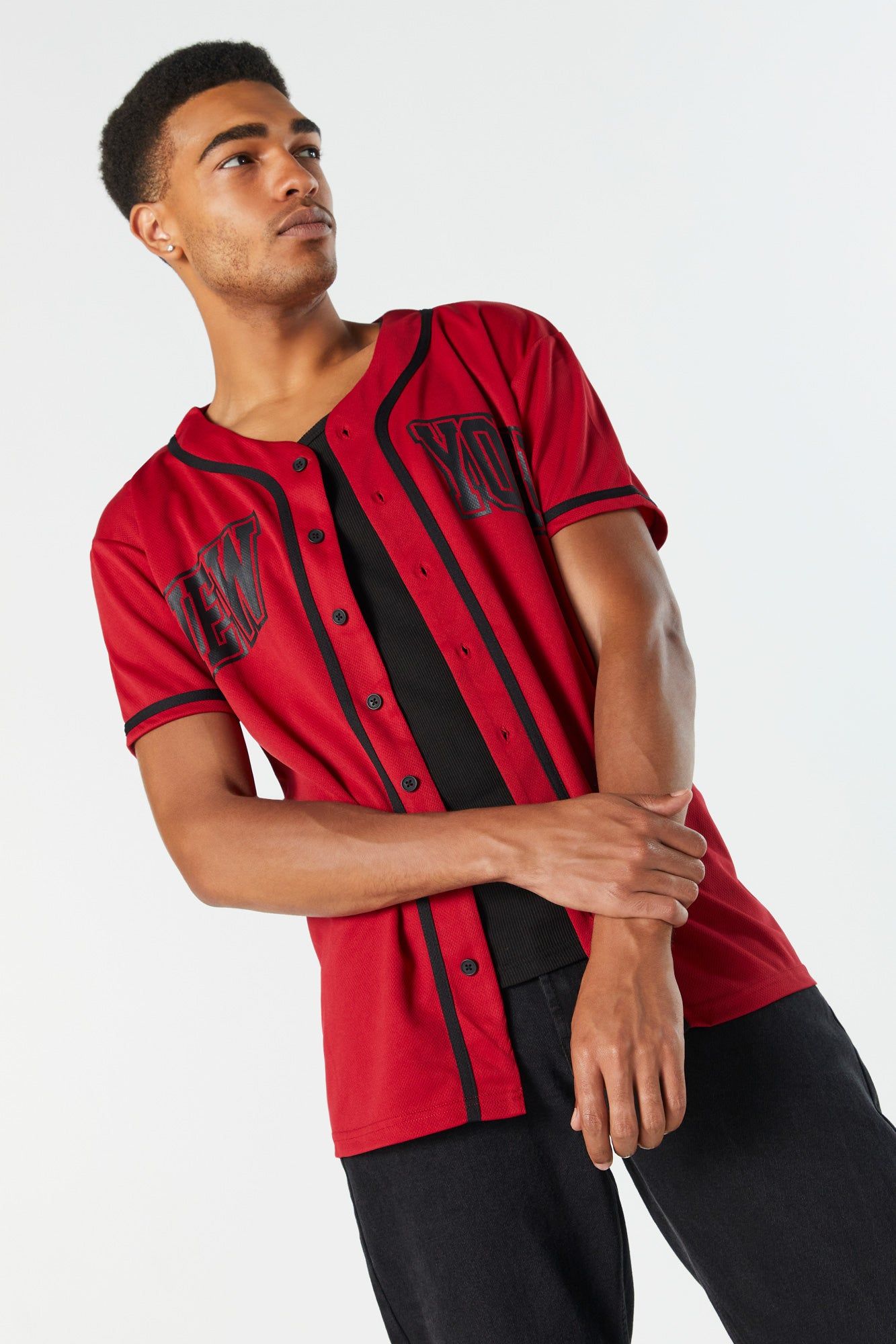 Red New York Graphic Baseball Jersey sold by Charlotte Russe