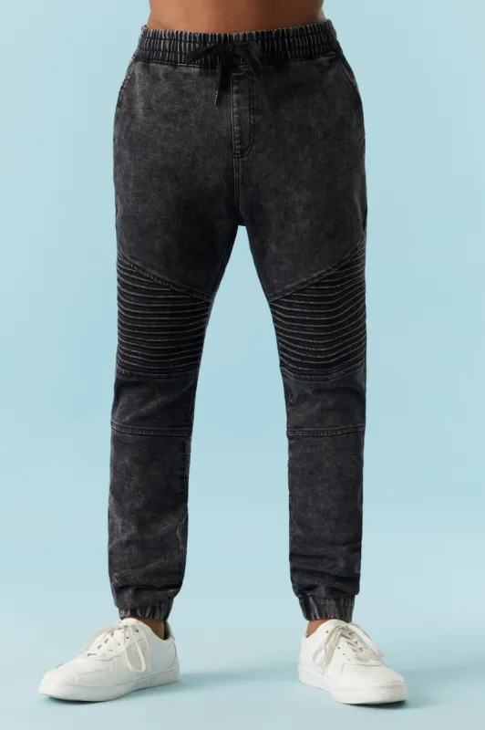 Drawstring Black Wash Denim Moto Jogger sold by Charlotte Russe