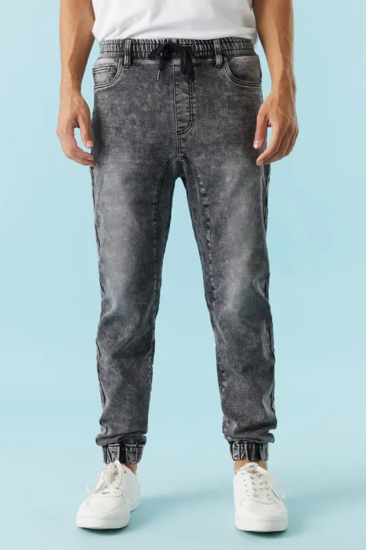 5-Pocket Black Acid Wash Denim Jogger sold by Charlotte Russe