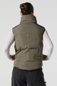 Green Zip-Up Cropped Puffer Vest sold by Charlotte Russe