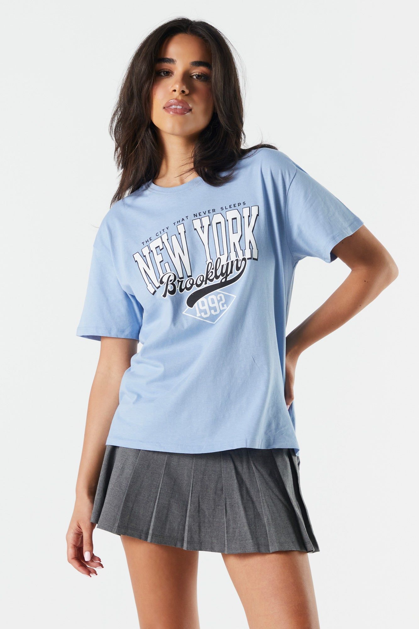 Blue New York Graphic Boyfriend T-Shirt sold by Charlotte Russe