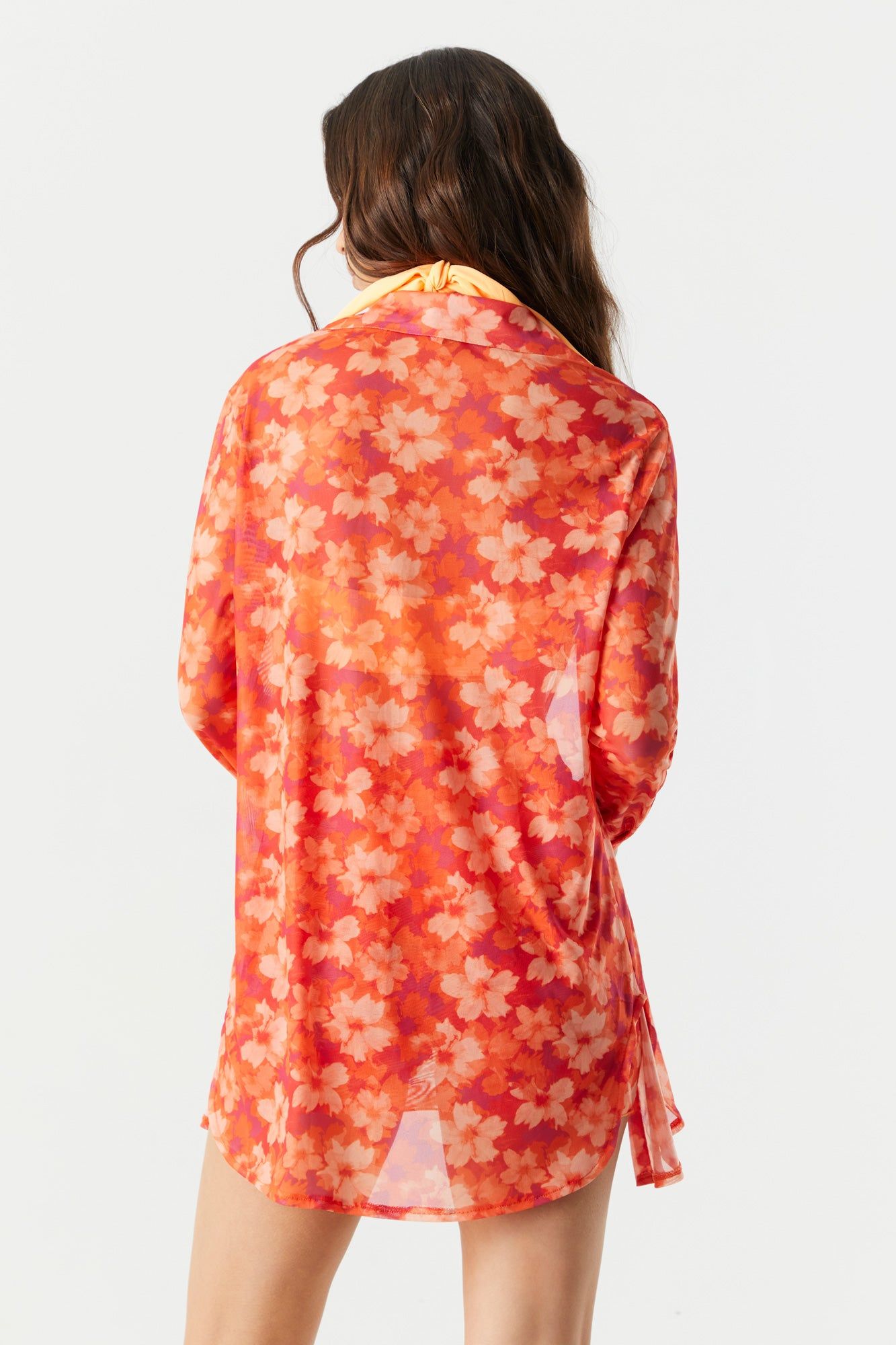 Red Floral Print Oversized Mesh Button-Up Top sold by Charlotte Russe product image thumbnail 2