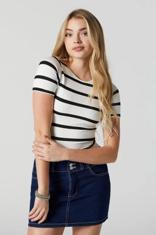 Striped Ribbed Short Sleeve Bodysuit sold by Charlotte Russe