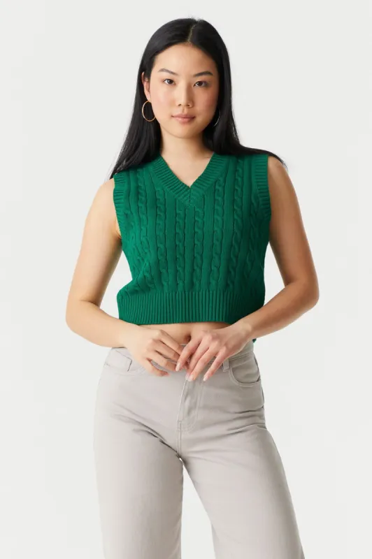 V-Neck Cropped Cable Knit Vest sold by Charlotte Russe