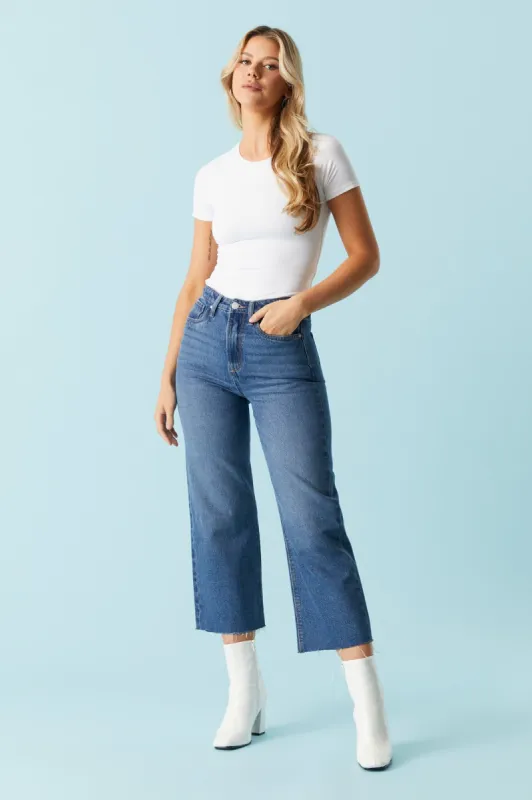Refuge Dark Wash Crop Wide Leg Jean sold by Charlotte Russe