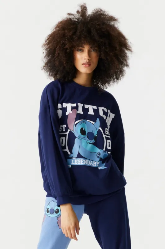 Stitch Graphic Varsity Fleece Boyfriend Sweatshirt sold by Charlotte Russe