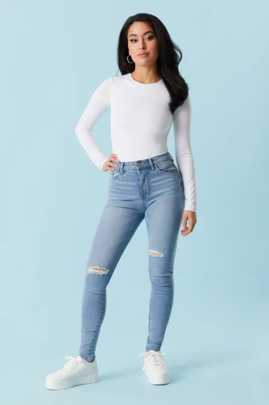 Refuge High-Rise Light Distressed Skinny Jean sold by Charlotte Russe