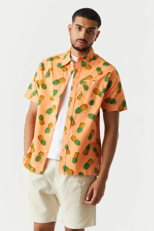 Pineapple Print Button-Up T-Shirt sold by Charlotte Russe