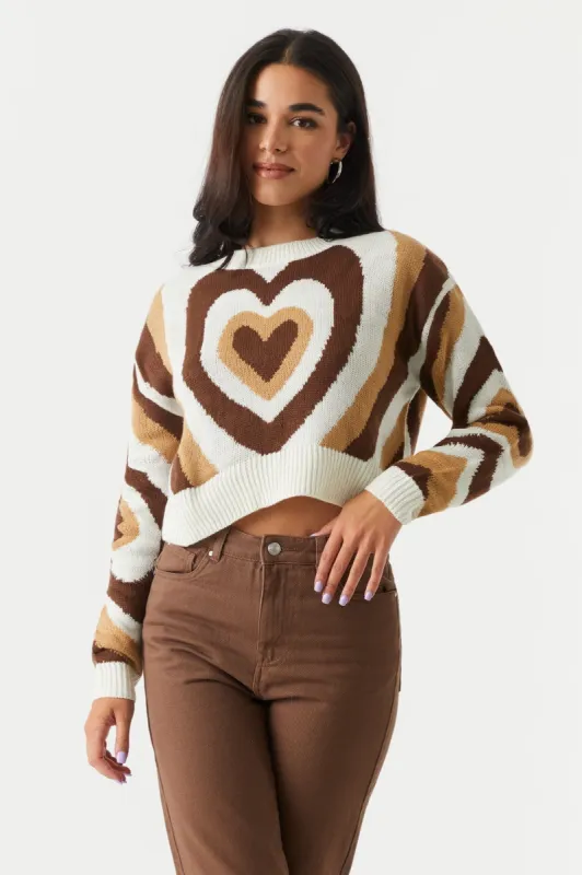 Heart Print Cropped Knit Sweater sold by Charlotte Russe