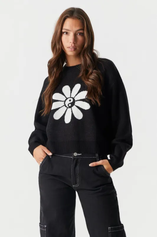 Yin Yang Daisy Knit Graphic Skimmer Sweater sold by Charlotte Russe