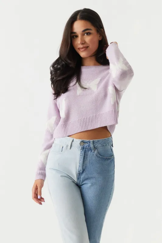 Butterfly Print Cropped Knit Sweater sold by Charlotte Russe