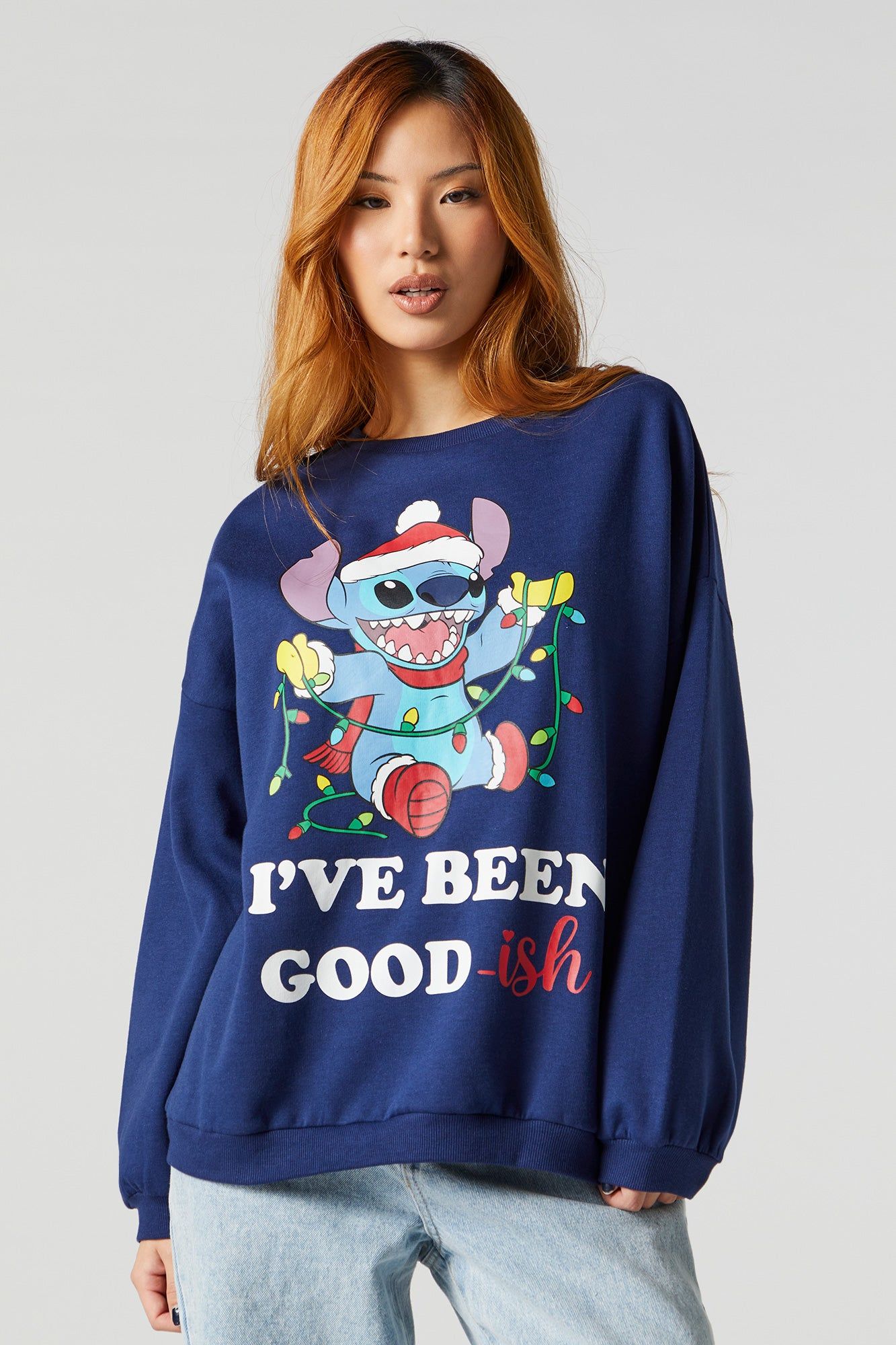 Xmas Stitch Graphic Fleece Sweatshirt sold by Charlotte Russe