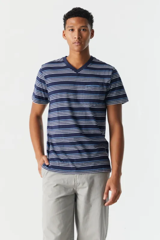 Thin Stripe Print V-Neck T-Shirt sold by Charlotte Russe