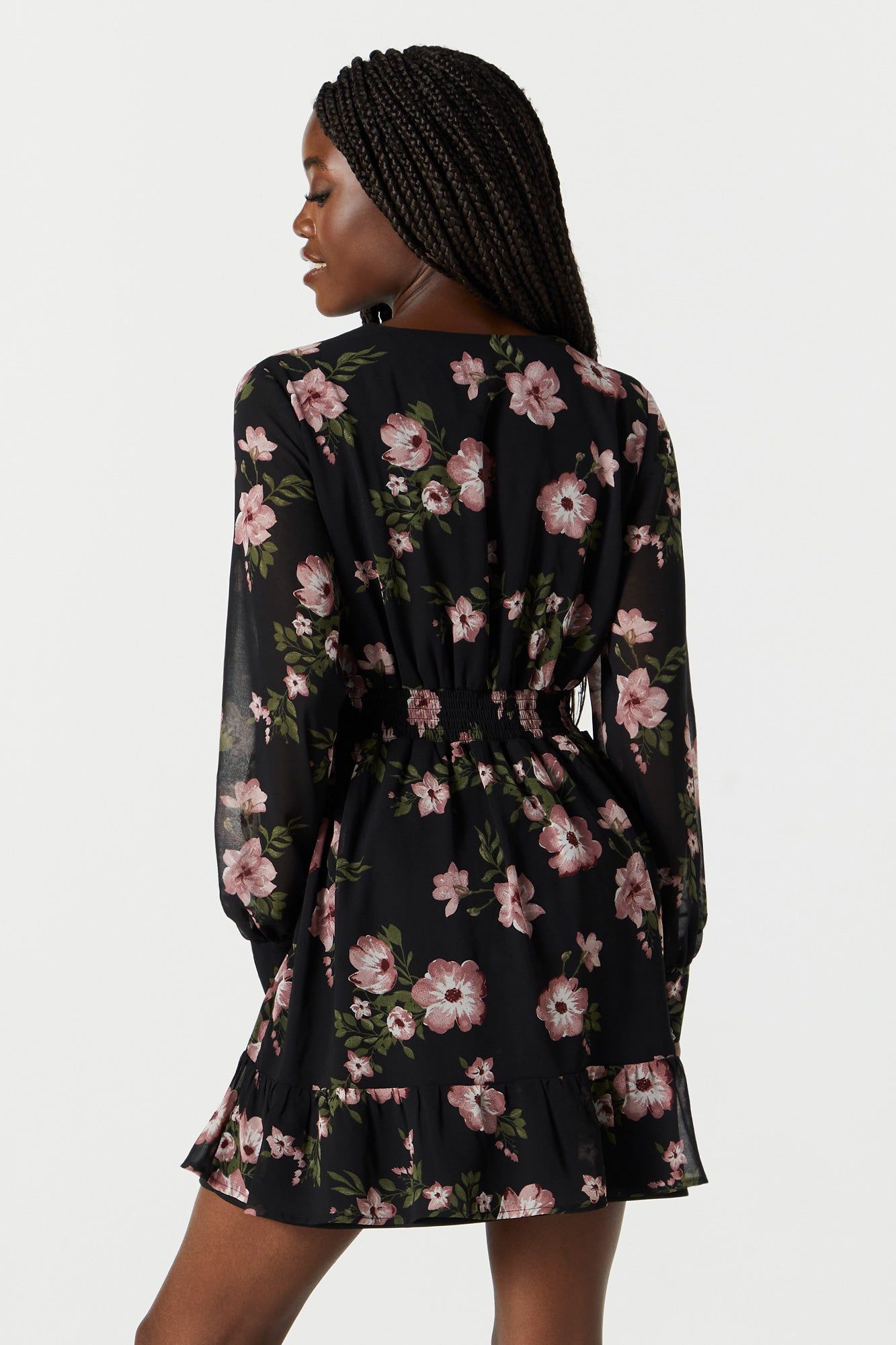 Black Floral Chiffon Surplice Dress sold by Charlotte Russe product image thumbnail 2