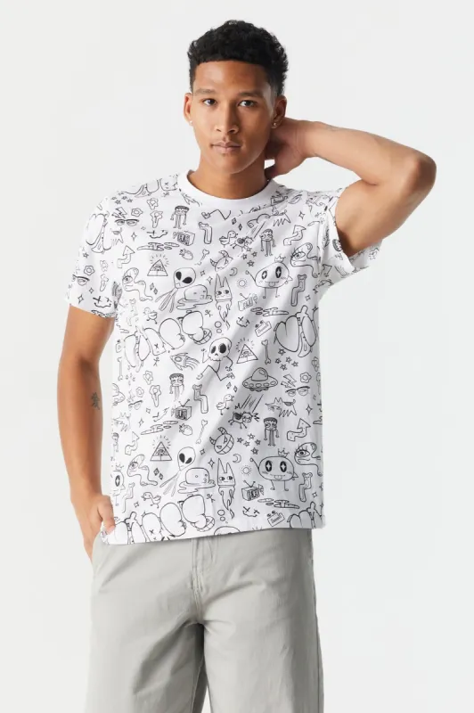 Doodle Print Crew Neck T-Shirt sold by Charlotte Russe