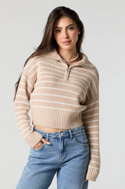 Striped Ribbed Knit Quarter Zip Sweater sold by Charlotte Russe