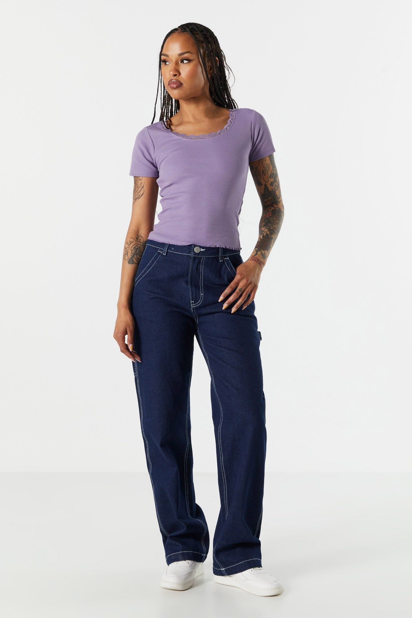 Colored Ribbed Lace Trim Skimmer T-Shirt sold by Charlotte Russe product image thumbnail 3