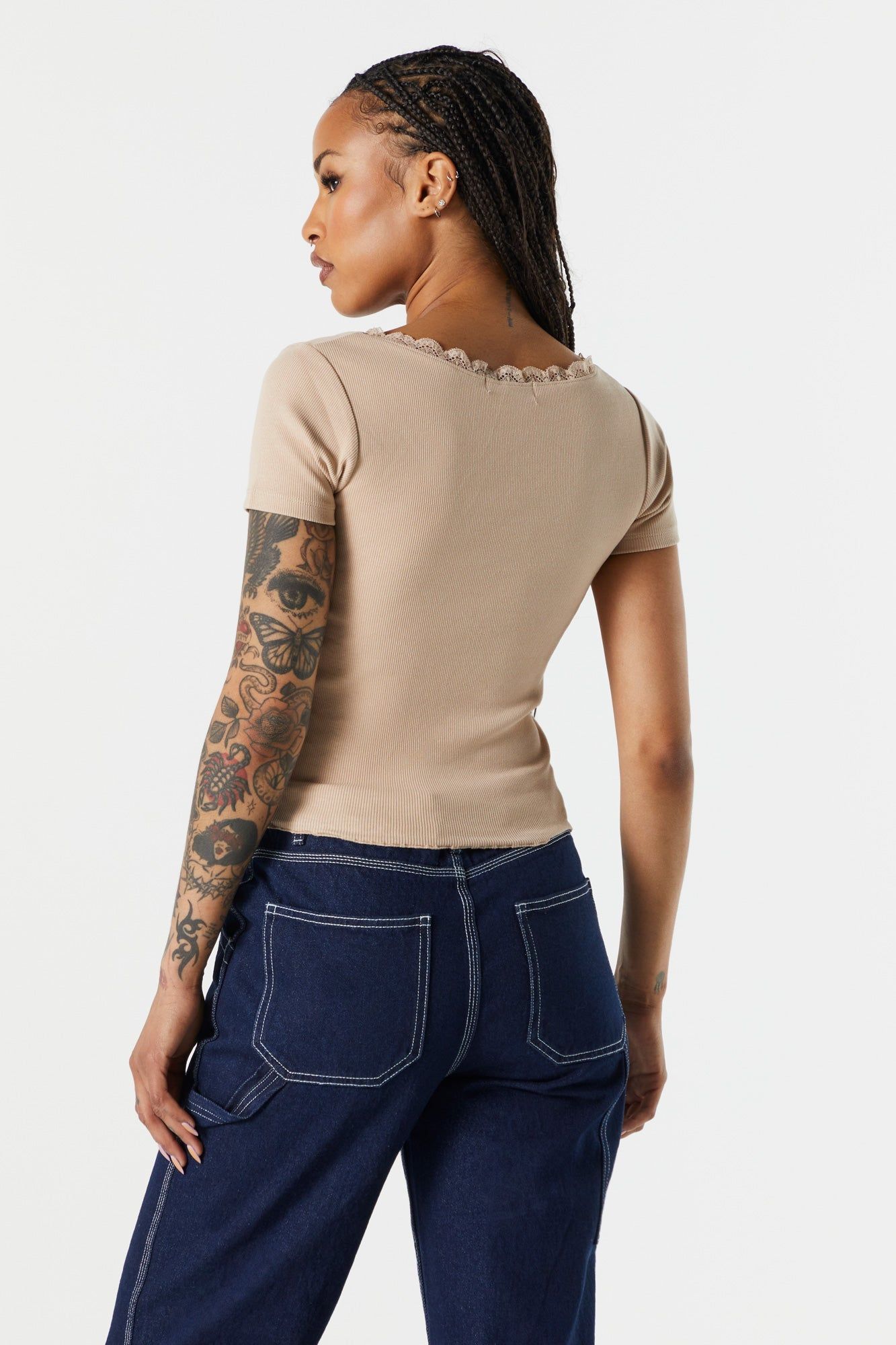 Colored Ribbed Lace Trim Skimmer T-Shirt sold by Charlotte Russe product image thumbnail 5