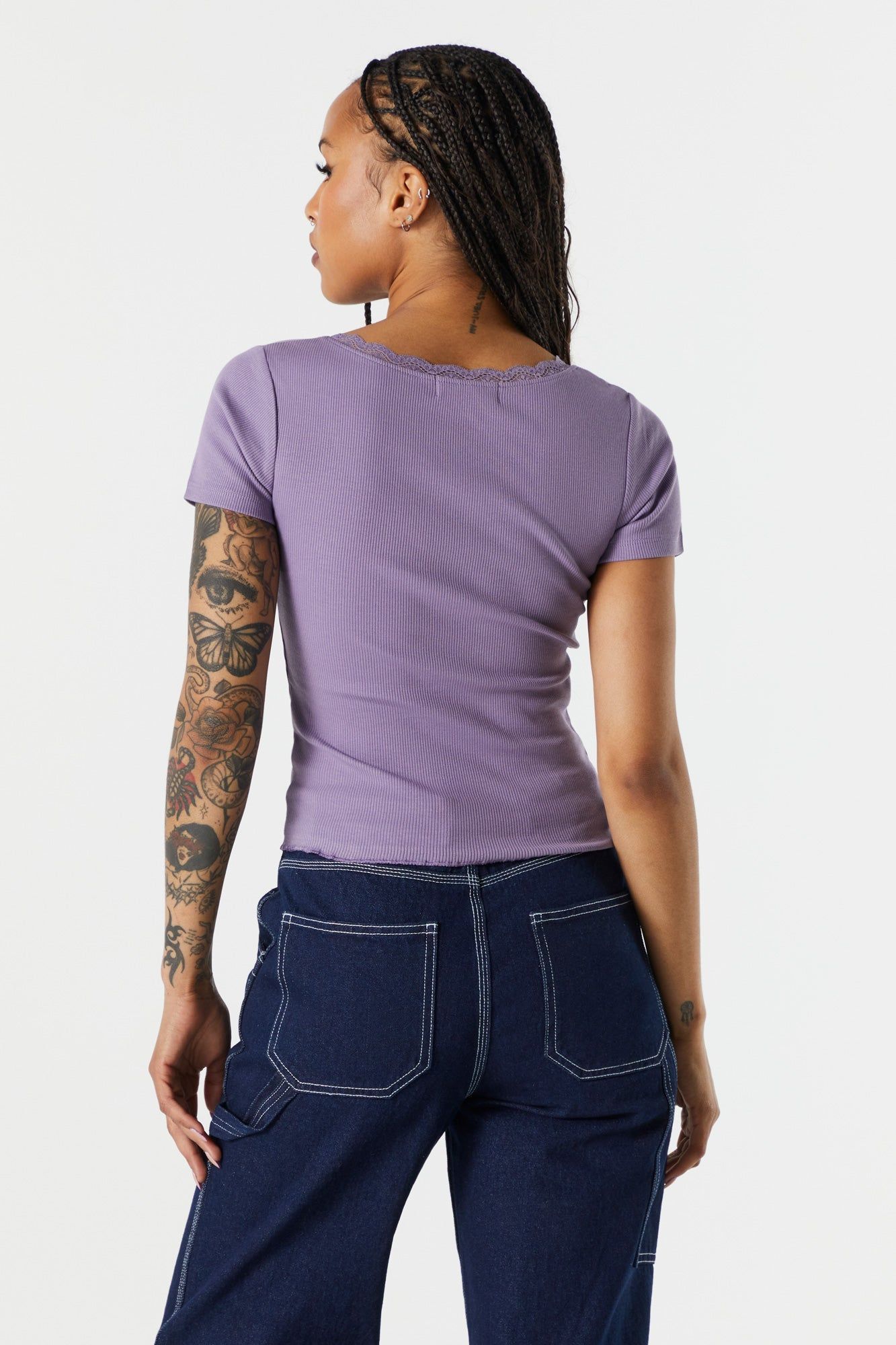 Colored Ribbed Lace Trim Skimmer T-Shirt sold by Charlotte Russe product image thumbnail 2