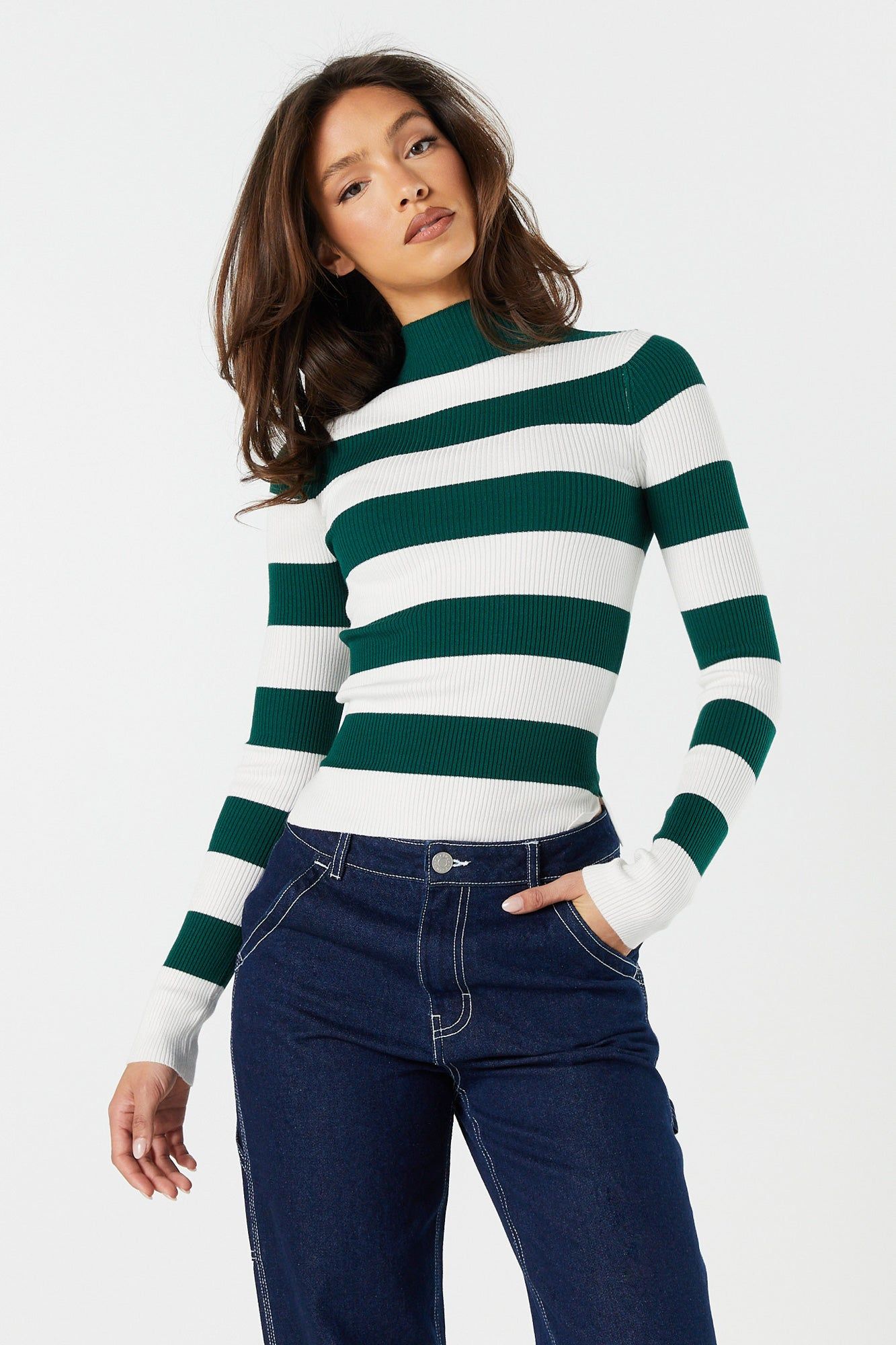 Striped Split Hem Mock Neck Sweater sold by Charlotte Russe product image thumbnail 4
