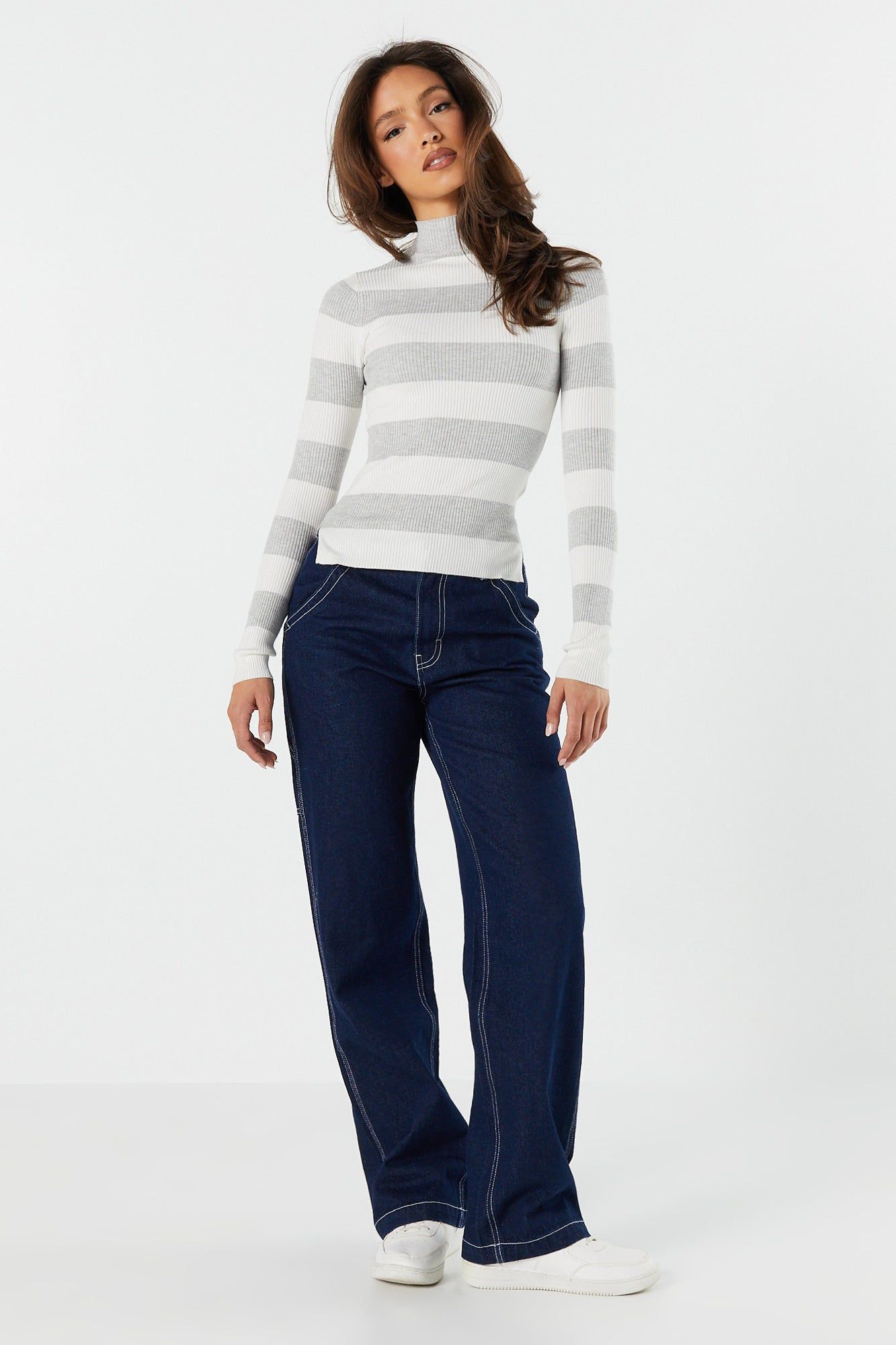 Striped Split Hem Mock Neck Sweater sold by Charlotte Russe product image thumbnail 3