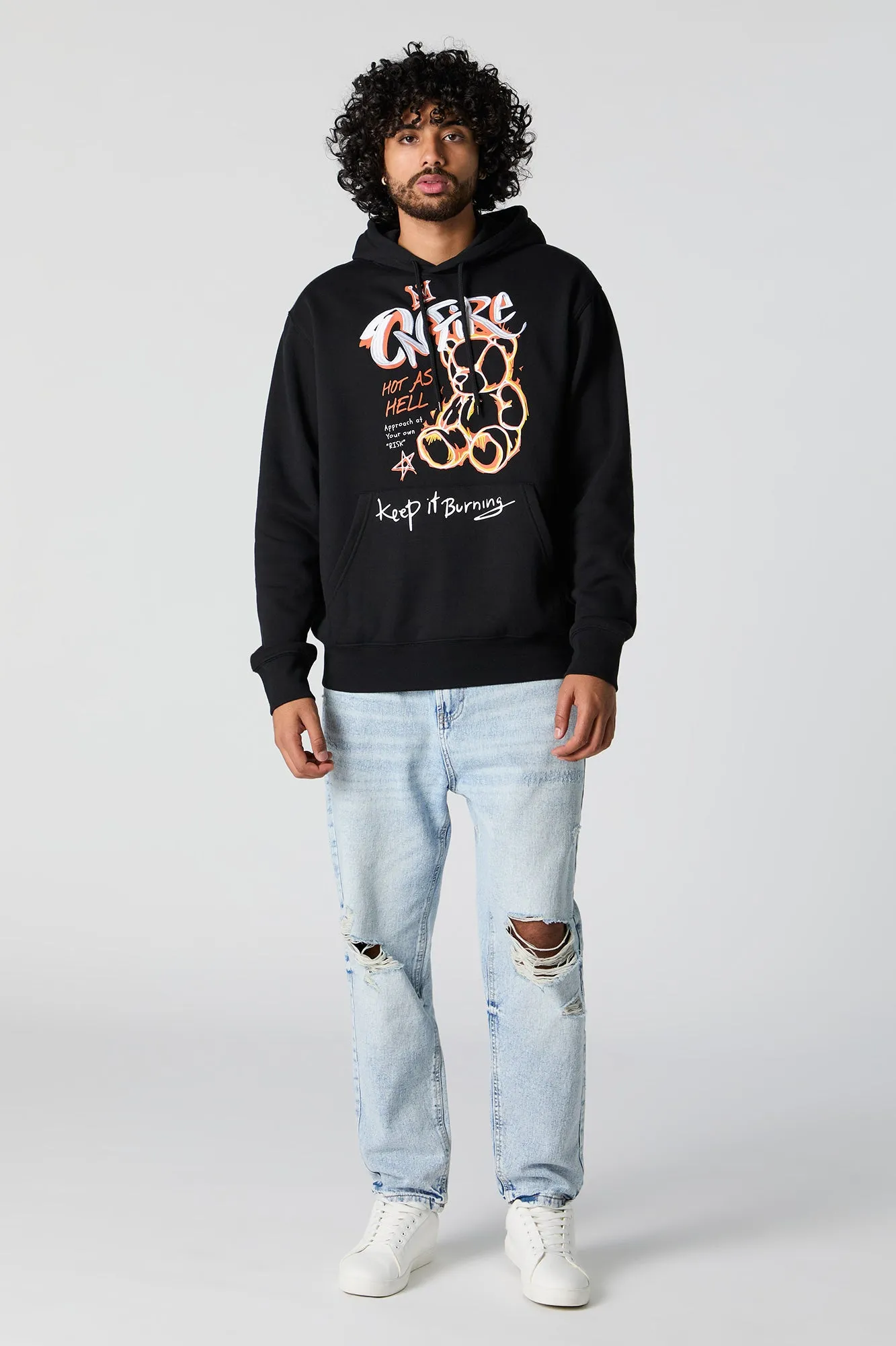 Fire Bear Embroidered Fleece Hoodie sold by Charlotte Russe product image thumbnail 3