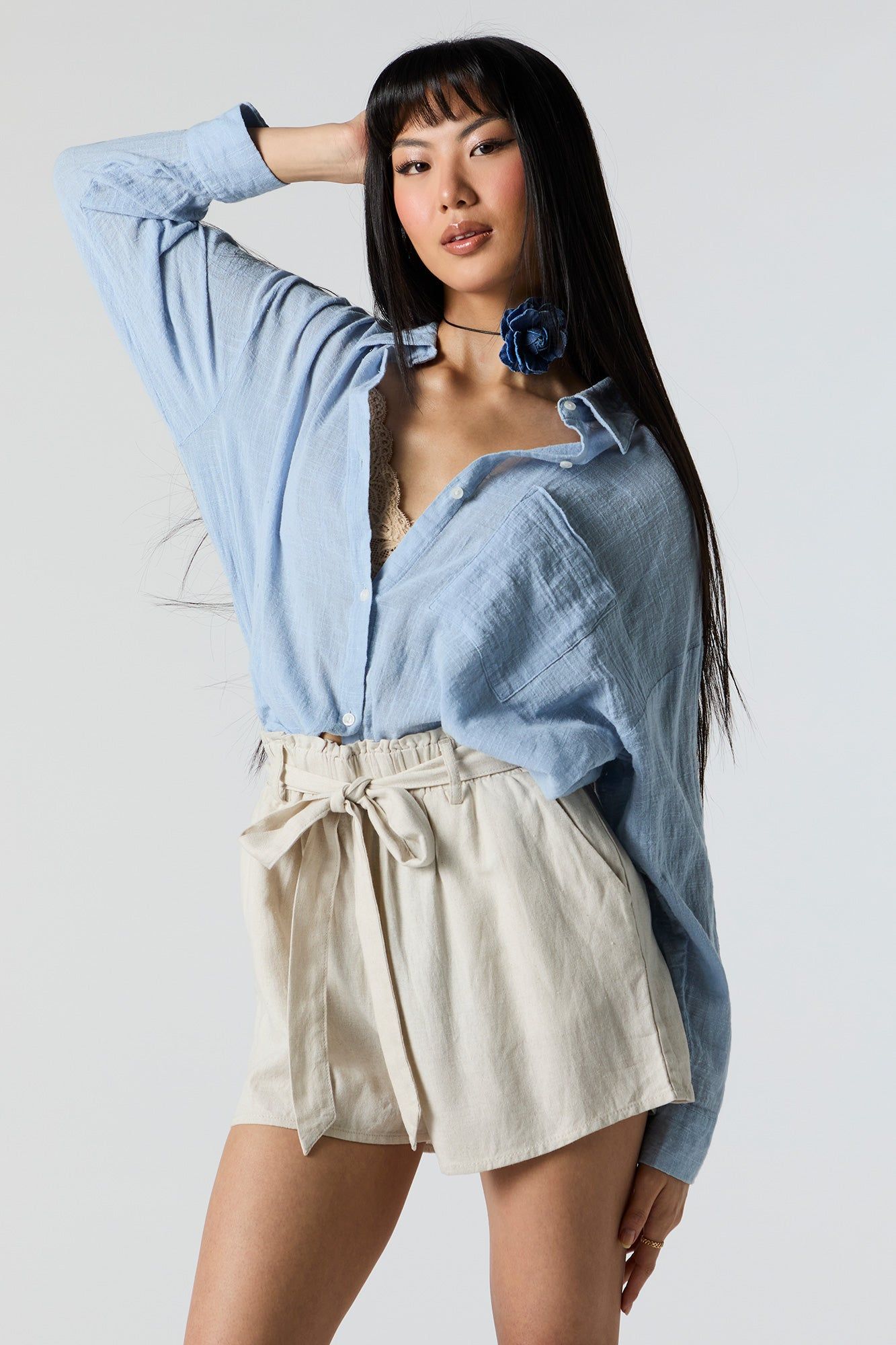 Oversized Textured Button-Up Top sold by Charlotte Russe product image thumbnail 2