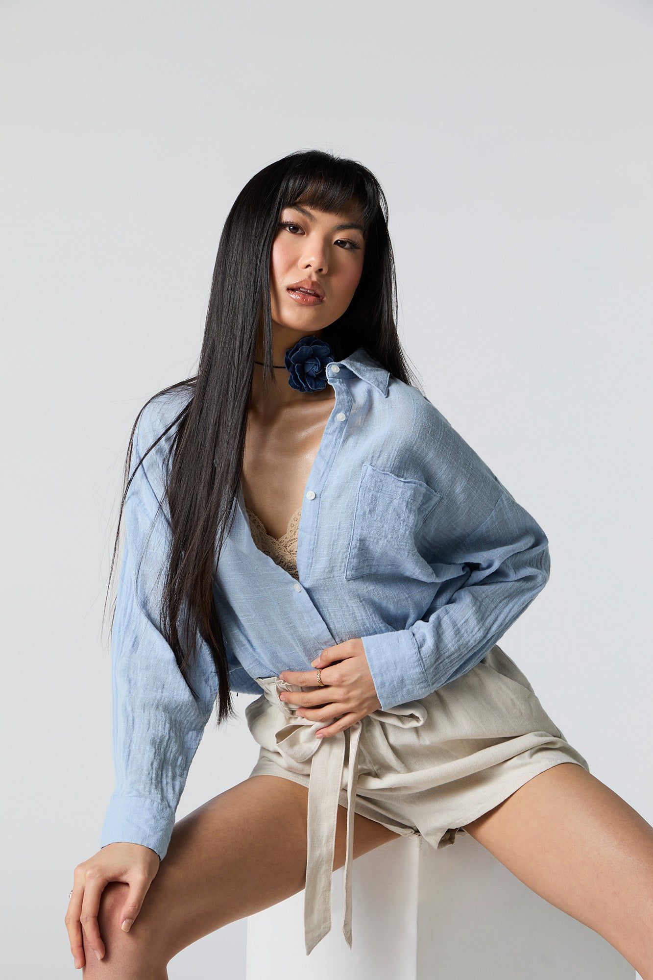 Oversized Textured Button-Up Top sold by Charlotte Russe