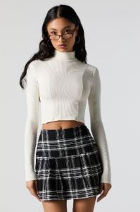 Black and White Plaid Pleated Skirt sold by Charlotte Russe