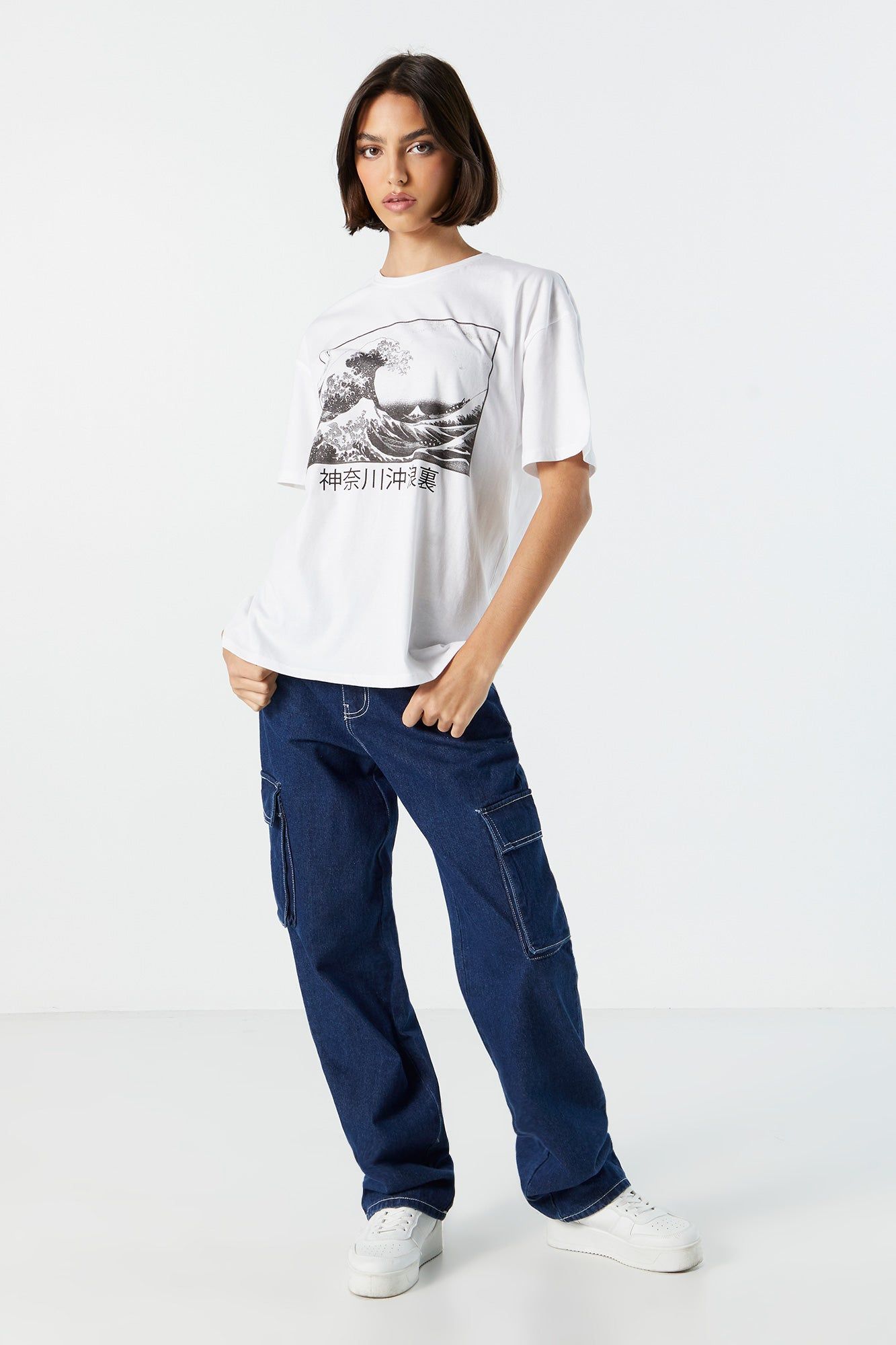 White Great Wave Graphic Boyfriend T-Shirt sold by Charlotte Russe product image thumbnail 3
