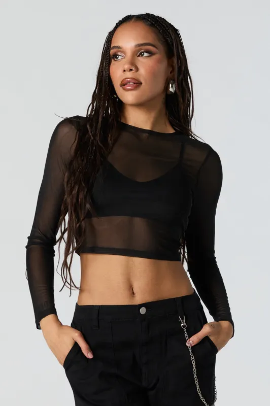 Mesh Long Sleeve Crop Top sold by Charlotte Russe