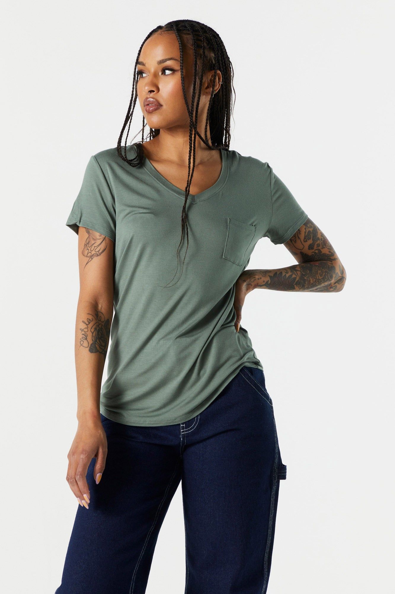 Basic Pocket V-Neck T-Shirt sold by Charlotte Russe product image thumbnail 4