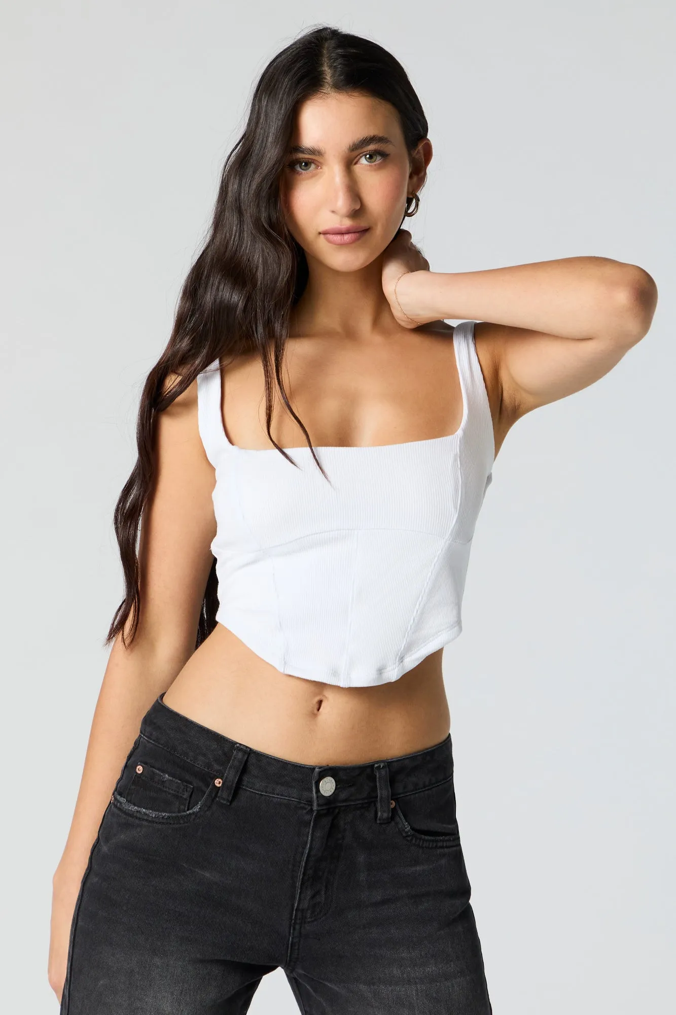 Ribbed Square Neck Corset Cropped Tank sold by Charlotte Russe product image thumbnail 4