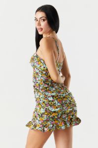 Orange Floral Sweetheart Ruched Mini Dress sold by Charlotte Russe