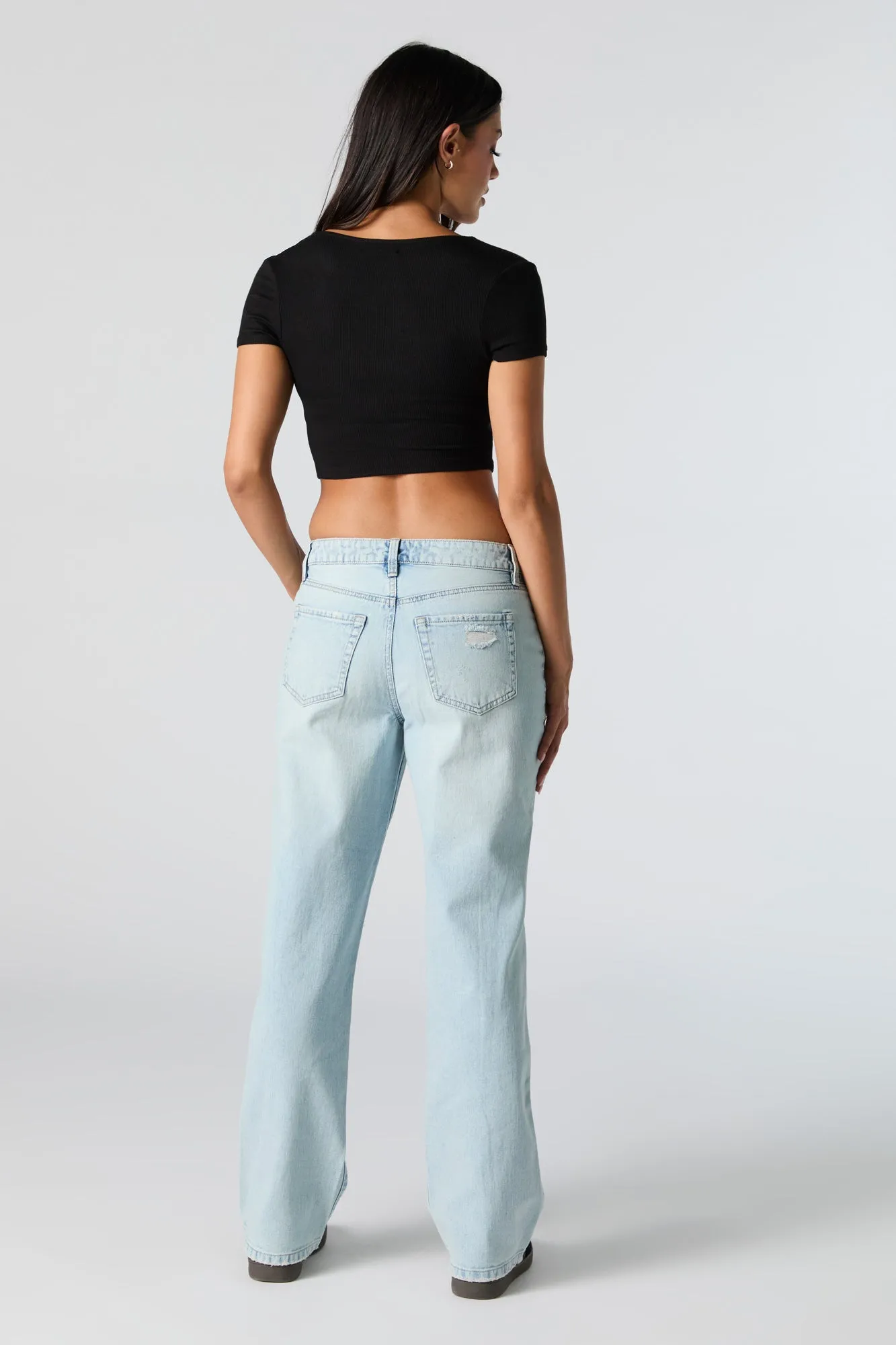 Light Wash Distressed Slouchy Straight Leg Jean sold by Charlotte Russe product image thumbnail 3