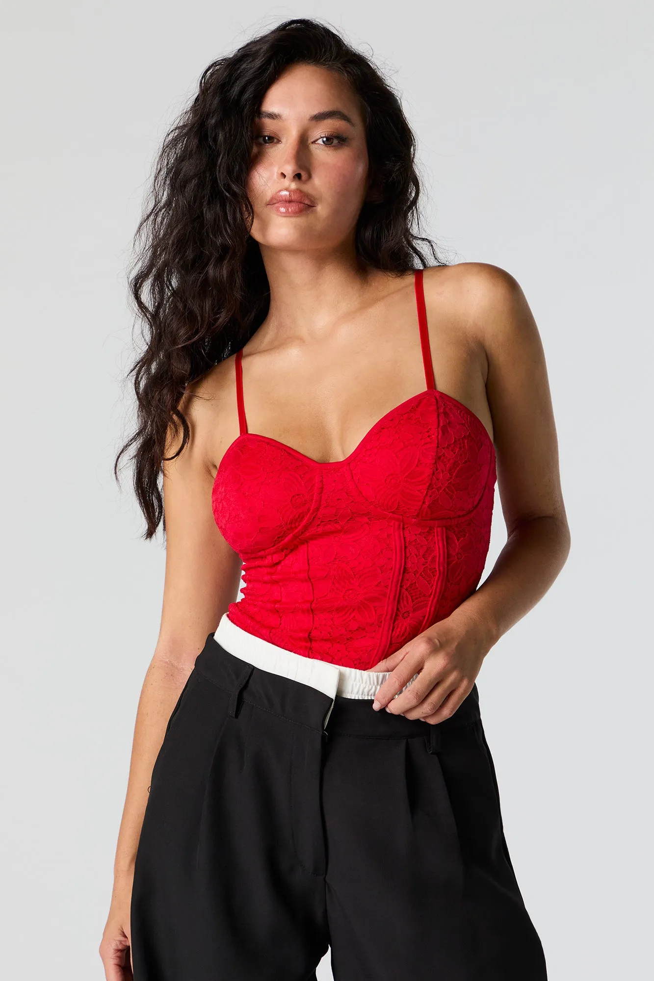 Floral Lace Corset Bodysuit sold by Charlotte Russe